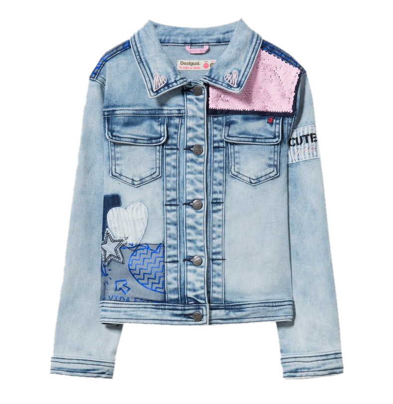 Girl's double-sided sequined denim jacket