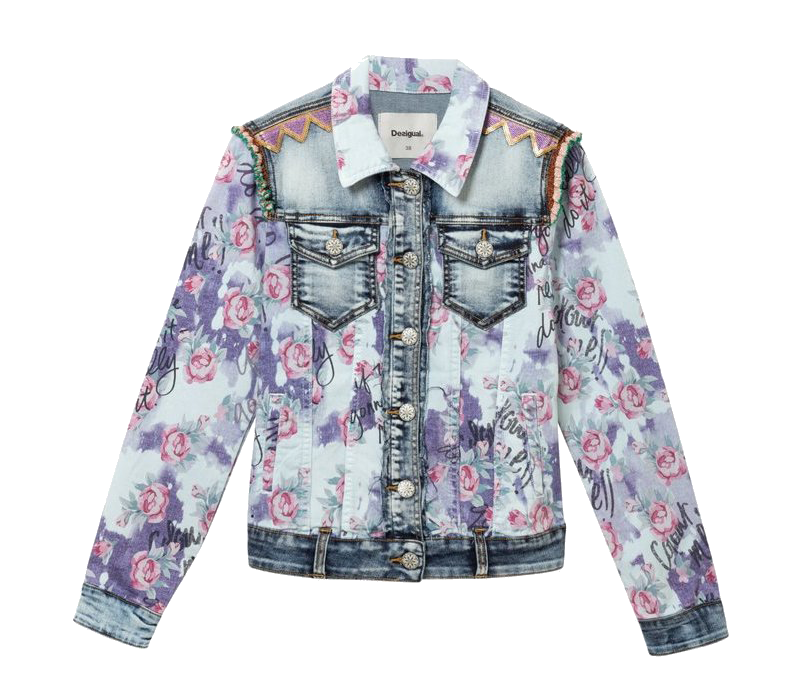 Flower printing patch denim jacket
