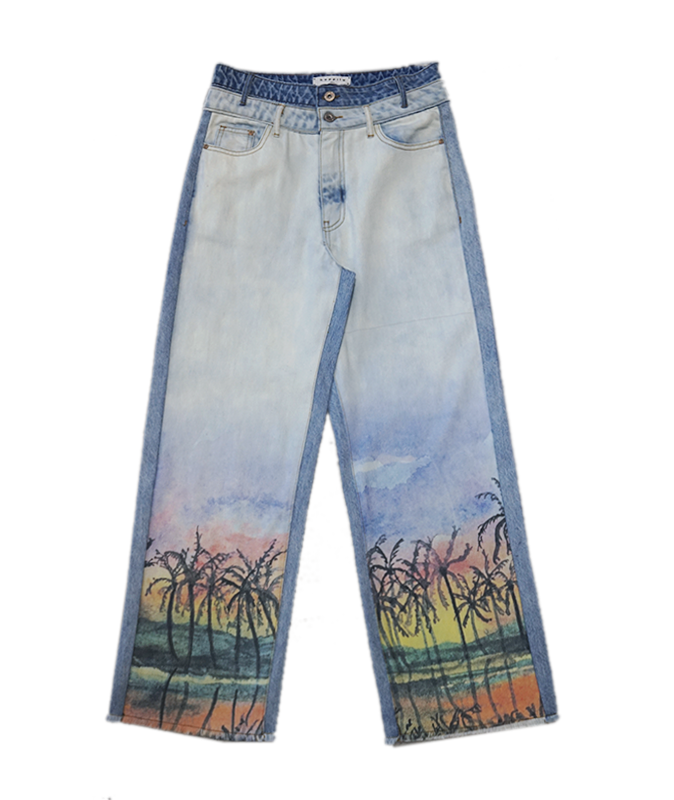 DOUBLE WAISTBAND PRINTING JEANS